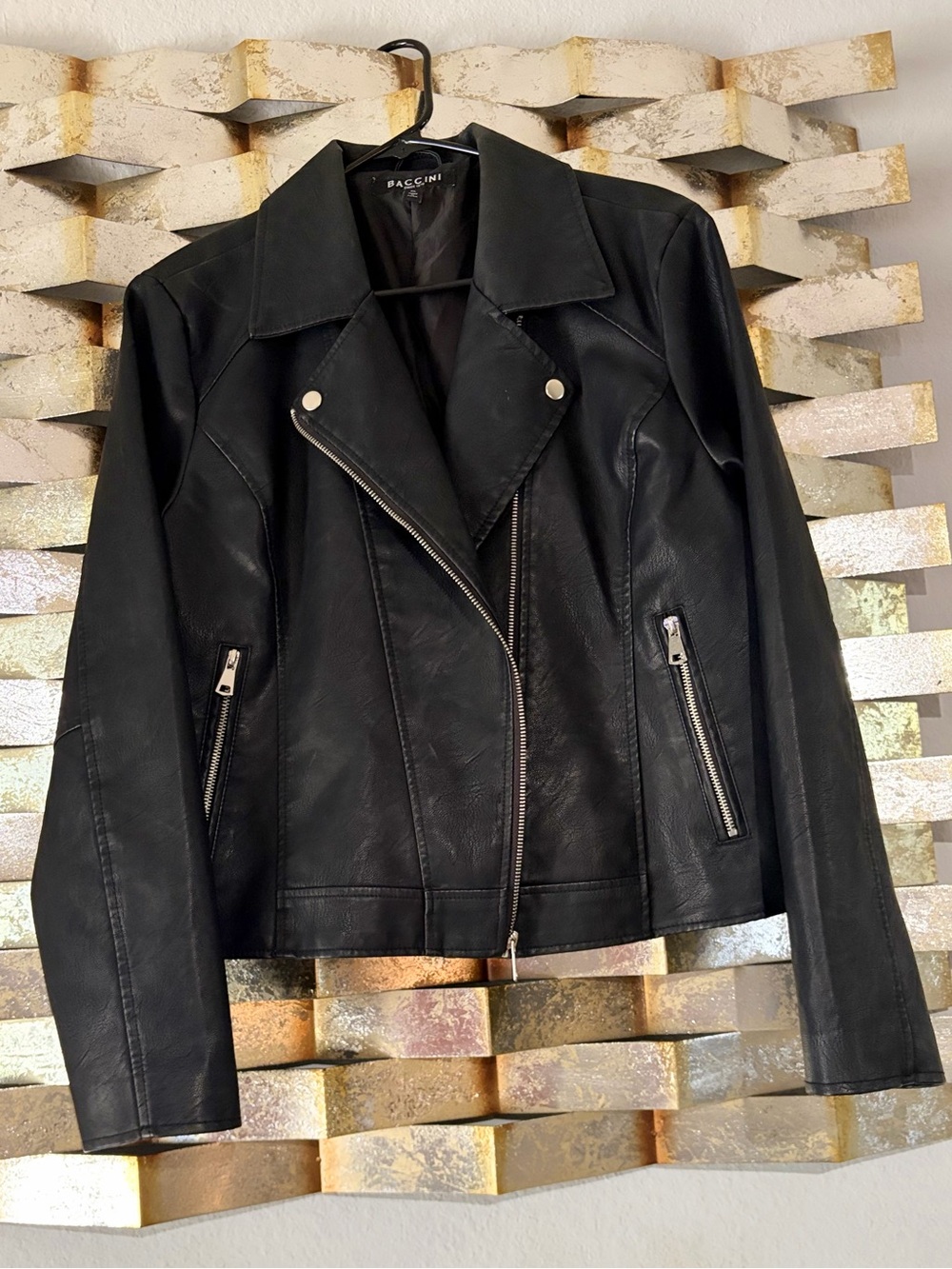 Baccini Black Leather Asymmetrical Zip Jacket
